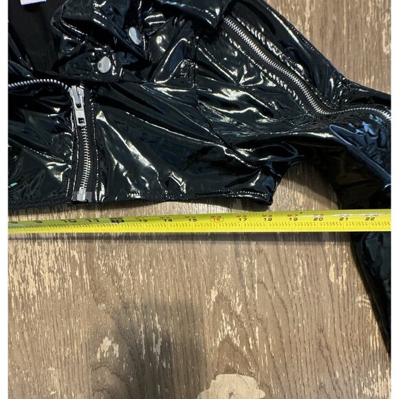 Hot & Delicious Zip Large Black Polyurethane Crop Biker Moto Jacket Wet Look - Picture 6 of 12